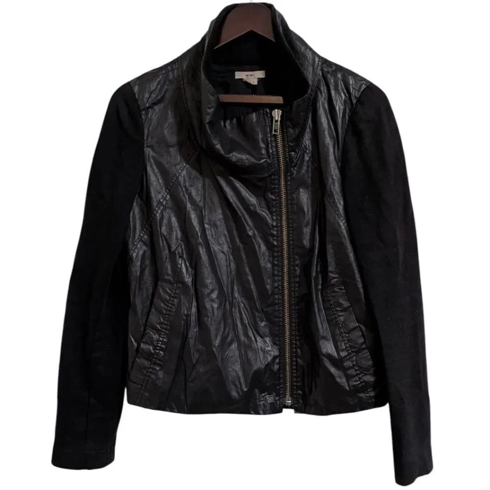 HELMUT Black Mixed Media Moto Biker Faux Leather Jacket Women's Size S
